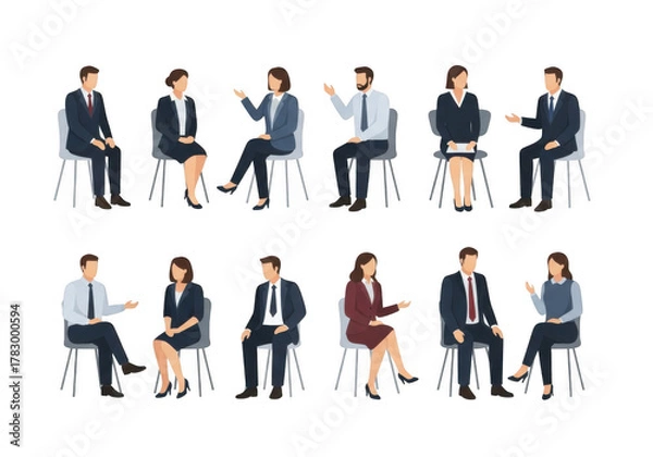 Fototapeta Business professionals engaged in interviews and discussions isolated on transparent background