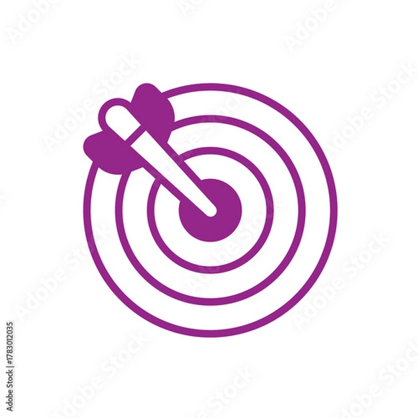 Obraz Purple dart hitting the bullseye on a target isolated on transparent background