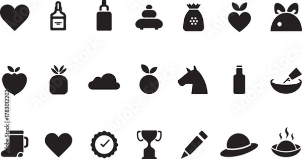Fototapeta Vector black silhouette food and drink icons set sign illustration