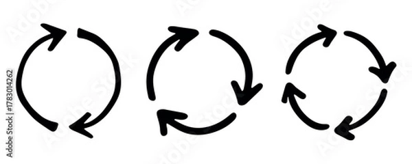 Fototapeta Set of hand drawn recycle arrow icon Recycling resources symbol Reuse of materials, zero waste, green environment, saving the planet