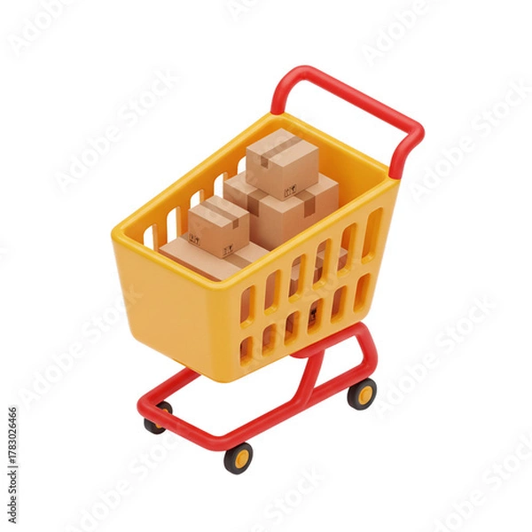 Obraz Full Shopping Cart Overflowing with Delivery Boxes