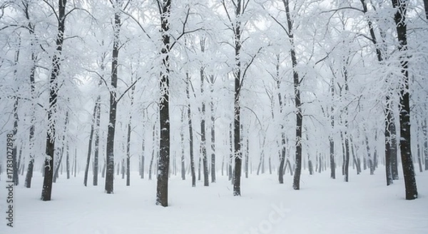 Obraz Winter Wonderland - Snow-Covered Trees in a Serene Forest Landscape.