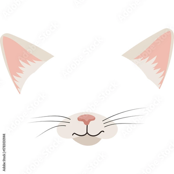 Fototapeta Cute Cat Face Illustration with Pink Ears and Whiskers on Transparent Background Vector Art