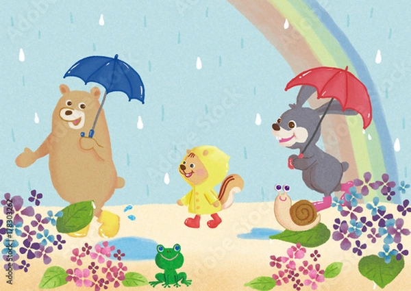 Obraz どうぶつたちの梅雨