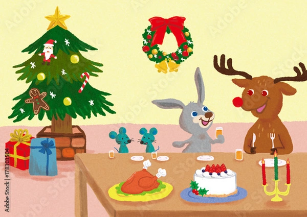 Obraz どうぶつたちのクリスマス