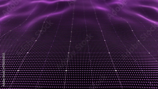 Fototapeta Patterned elevation of glowing nodes in 3D field forming abstract terrain surface