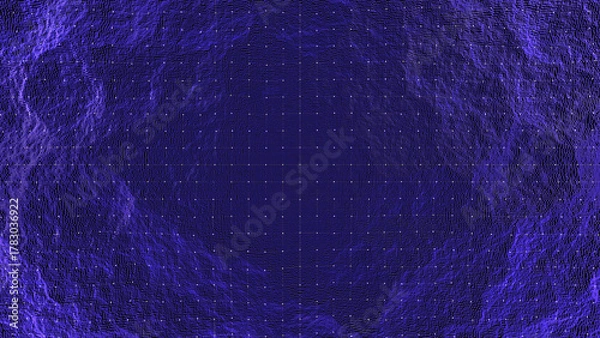 Fototapeta 3D render of dynamic digital surface composed of dense glowing grid points