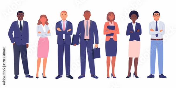 Fototapeta Diverse group of professionals in business attire standing together with confidence and professionalism