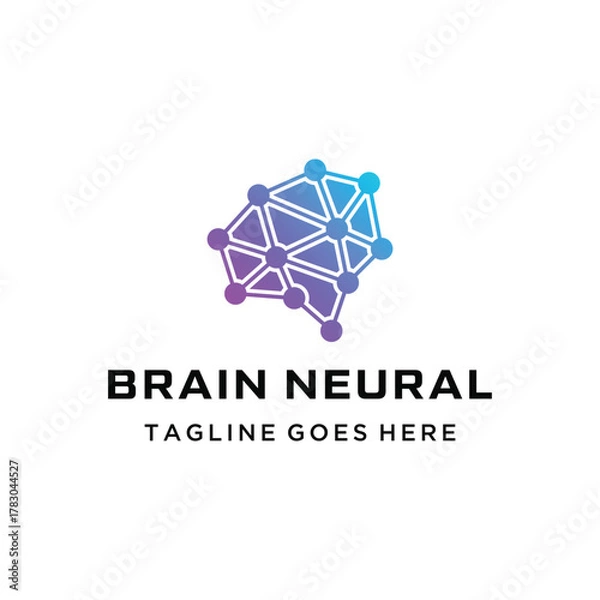 Fototapeta Modern digital brain neural with abstract polygonal node network for innovation technology data processing science artificial intelligence AI logo design