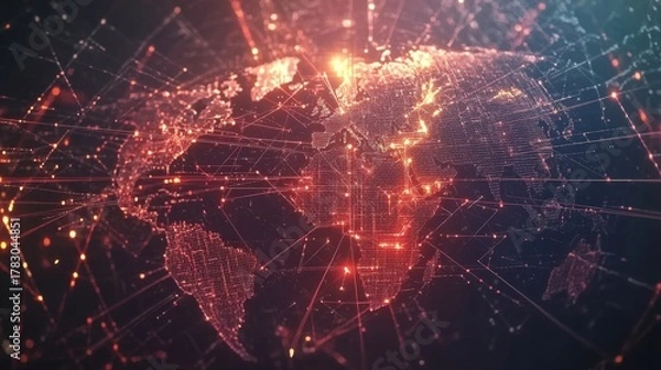 Fototapeta global network connections digital world map internet technology