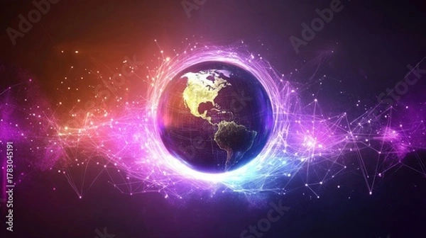 Fototapeta global network connection digital world futuristic technology