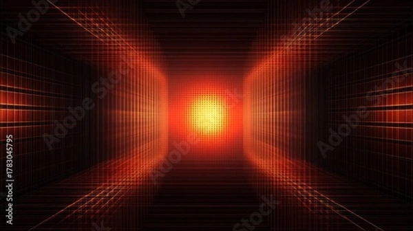 Fototapeta abstract orange grid tunnel background