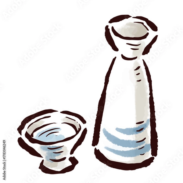 Obraz 徳利とお猪口　日本酒など　筆タッチ手描きイラスト