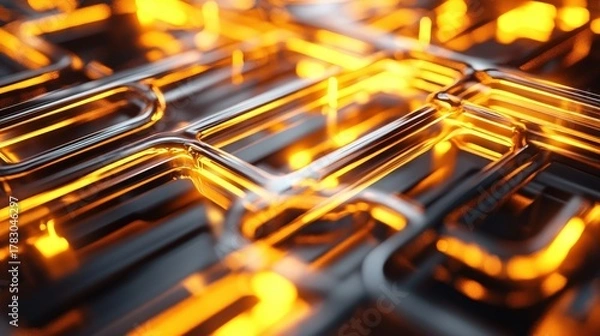 Fototapeta abstract technology background with glowing orange lines