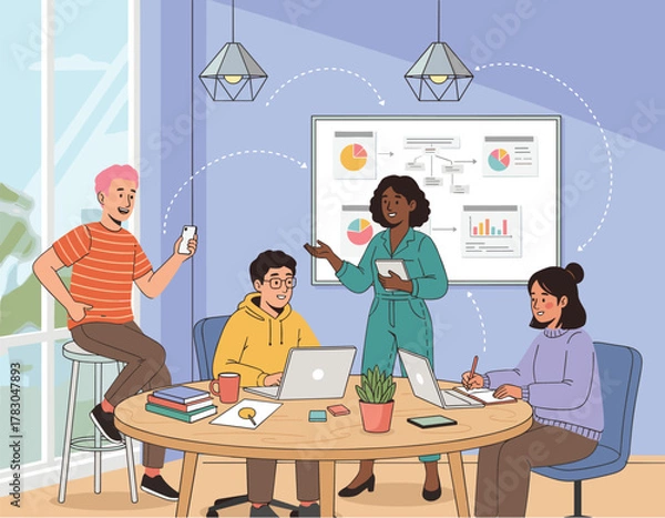 Obraz Team Discussing Project Strategy and Data Insights in Office