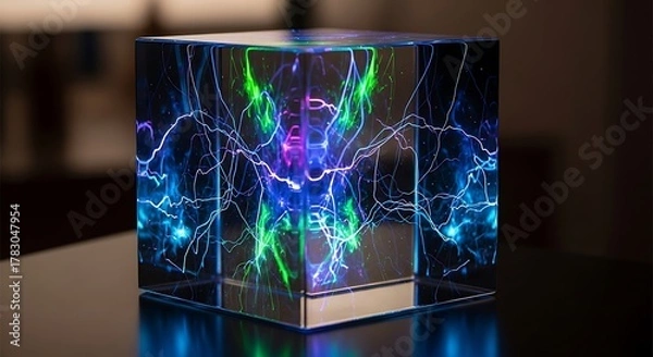 Fototapeta Plasma Cube with Vibrant Electrical Discharges and Colorful Light Effects.