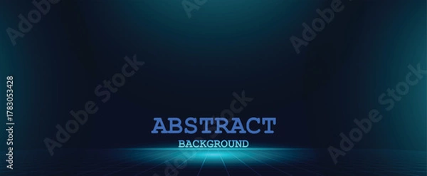 Obraz Abstract blue gradient background with glowing grid floor and modern futuristic style.