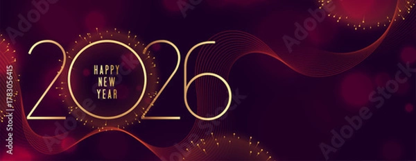 Fototapeta 2026 happy new year wavy banner with firework decor
