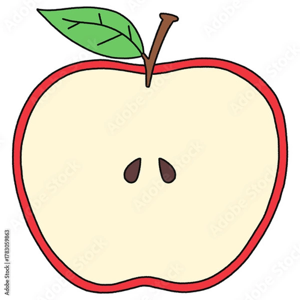 Obraz Cute Red Apple Half Cutaway Cartoon - Line Color