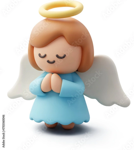 Fototapeta 3d Vector Cute Christmas Angel in Prayer Pose for Religion, Faith and Merry Christmas Concept.