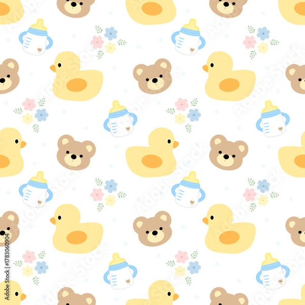Obraz seamless pattern with baby bear and bird 