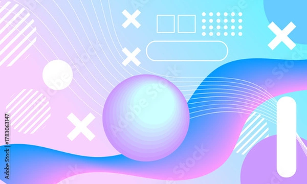 Obraz abstract blue pink lines wave curves with fractal geometric circles round shapes background