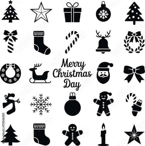 Fototapeta Christmas Icons Seamless Pattern Featuring Trees, Stars, Santa, Ornaments, Gifts and Holiday Elements