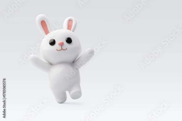 Fototapeta 3D Vector Cute White Bunny Cartoon Character for Easter and Happiness Concept.