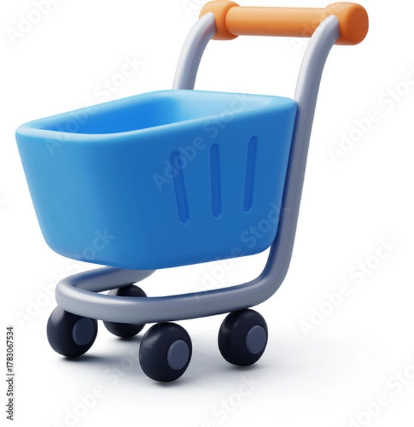 Fototapeta 3D Vector Shopping Cart for Online Store and E-commerce.