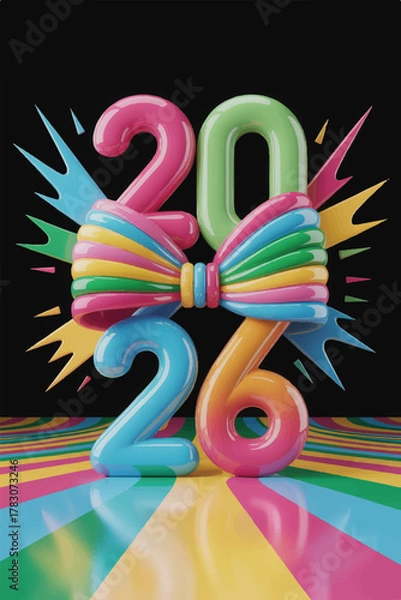 Fototapeta 2026 Shines in Radiant Rainbow Hues, Wrapped in Ribbons of Motion and Bursts of Electric Joy.