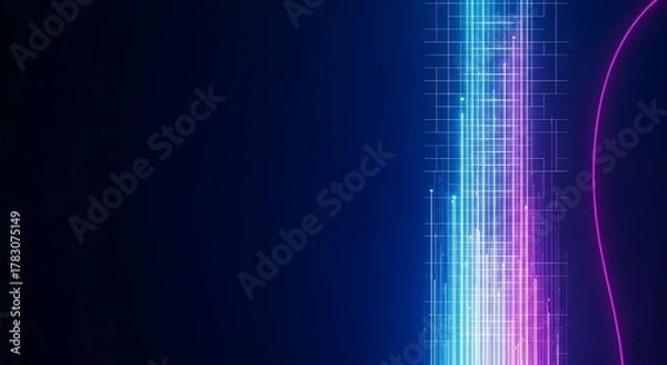 Obraz Digital stream grid background with glowing blue purple lines