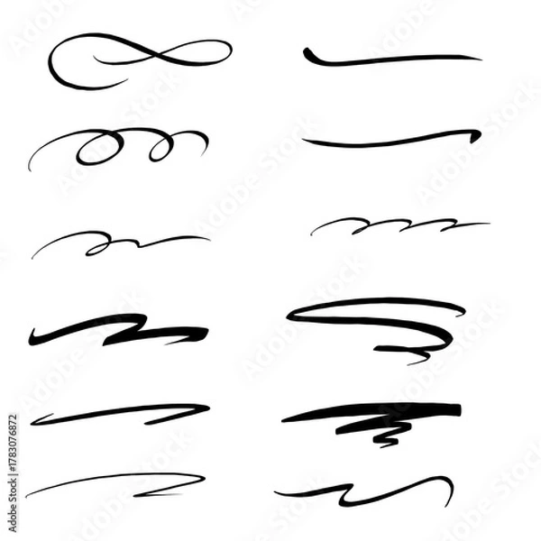 Fototapeta set of calligraphic design elements, brush stroke line designs