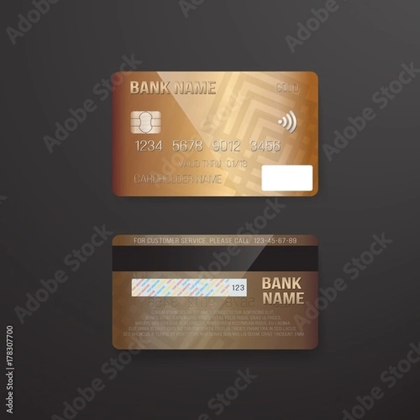 Obraz Illustration of Photorealistic Vector Credit Card on Dark Background