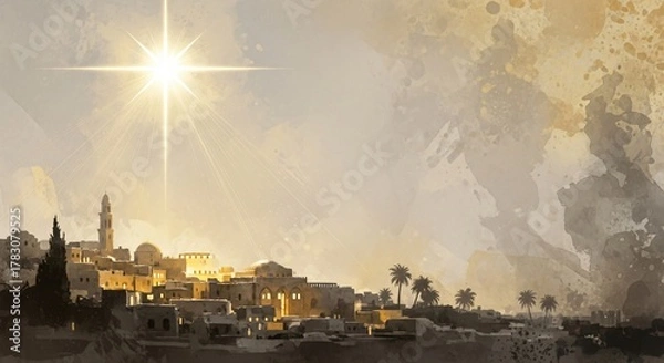Fototapeta Bethlehem Star of Wonder Biblical Christmas Scene Holy Night Nativity Art Illustration