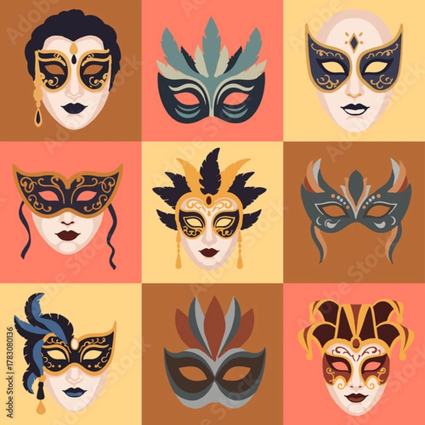 Fototapeta set illustration vector graphic of carnival masks