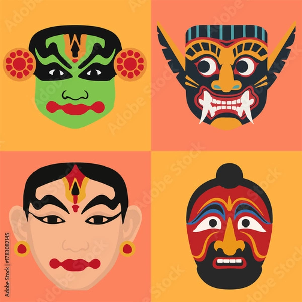 Fototapeta set illustration vector graphic of traditional masks