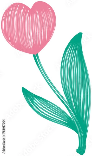 Obraz Hand-Drawn Heart-Shaped Tulip and Leaf Illustration Element