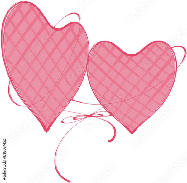 Obraz Two Pink Connected Hearts with Ribbon and Bow Illustration
