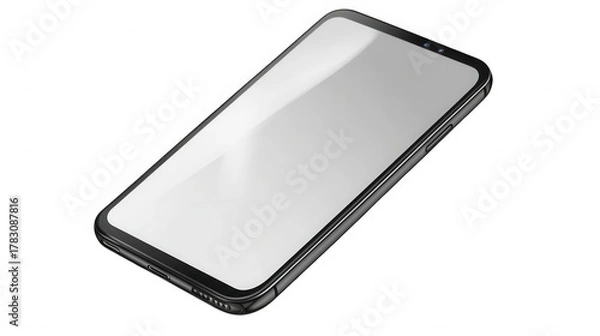 Fototapeta Silver frameless smartphone isolated on transparent background in a studio shot