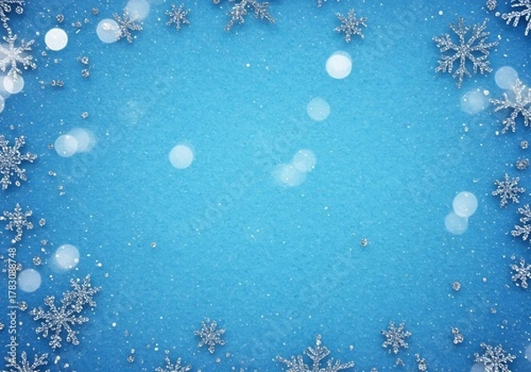 Fototapeta Winter Wonderland - Blue Background with Snowflakes and Bokeh Lights.