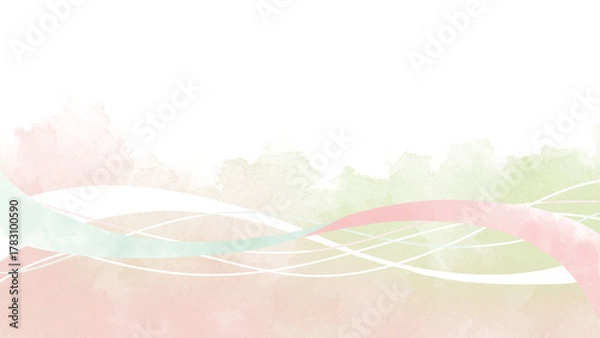 Fototapeta 背景にかぶせる装飾波ラインピンクと黄緑ライン付き