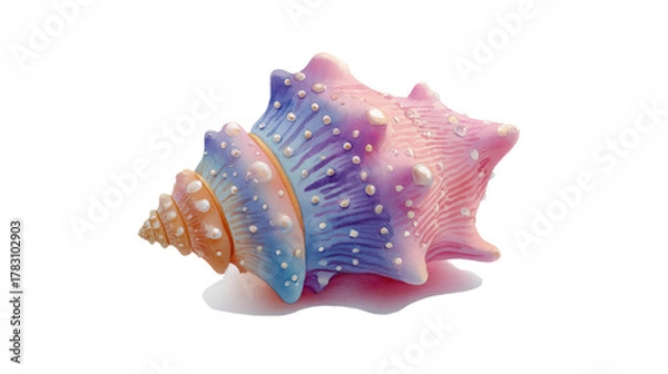 Fototapeta Coastal Gem: A close-up shot of a unique and colorful seashell, the spiral form, iridescent hues, and delicate texture, inviting the viewer into the magic of the ocean's depths.