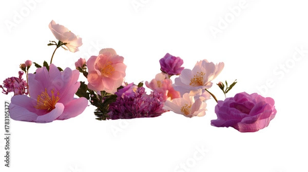 Fototapeta Vibrant Flower Display: Delicate petals of diverse flowers. Dancing under soft light, adding a touch of elegance and natural beauty.