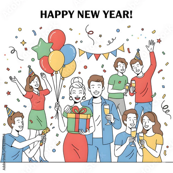 Fototapeta People Characters happy New year illustration design.