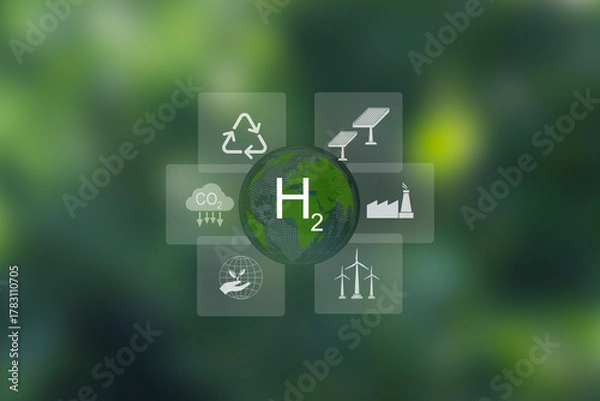 Fototapeta H2 Climate Friendly Energy Concept for Clean Hydrogen Energy