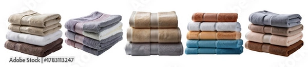 Fototapeta Elegant Stacked Towels in Various Colors and Textures for Bath Decor, Isolate on Transparent Background