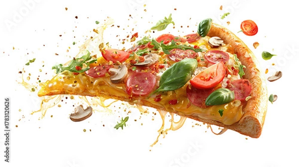 Obraz Pepperoni pizza slice isolated on transparent background PNG image 