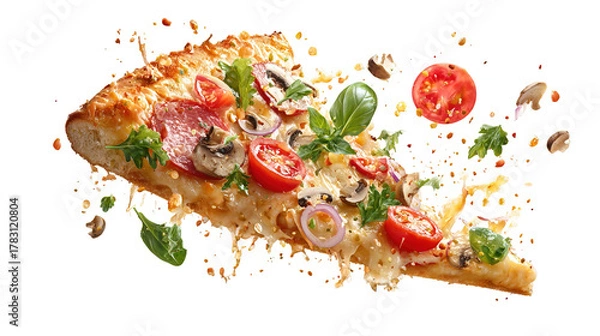 Fototapeta Pepperoni pizza slice isolated on transparent background PNG image 