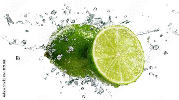 Fototapeta Bright green lemon on white background PNG image 