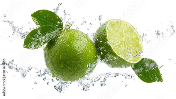 Fototapeta Bright green lemon on white background PNG image 